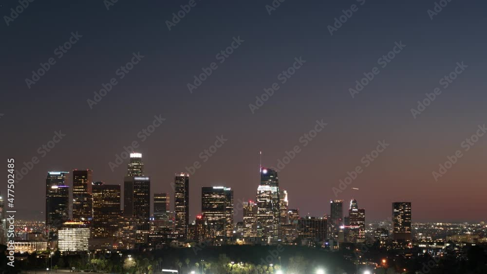 Los Angeles Sunset to Night Holygrail Skyline from Elysian Park R Time Lapse California USA Los Angeles Sunset to Night Holygrail Skyline from Elysian Park R Time Lapse California USA