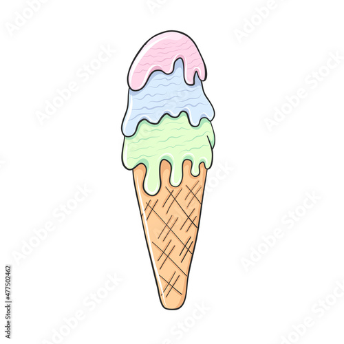 fruit and berry ice cream in waffer cone