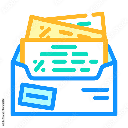 newsletter with promotion and coupon color icon vector. newsletter with promotion and coupon sign. isolated symbol illustration