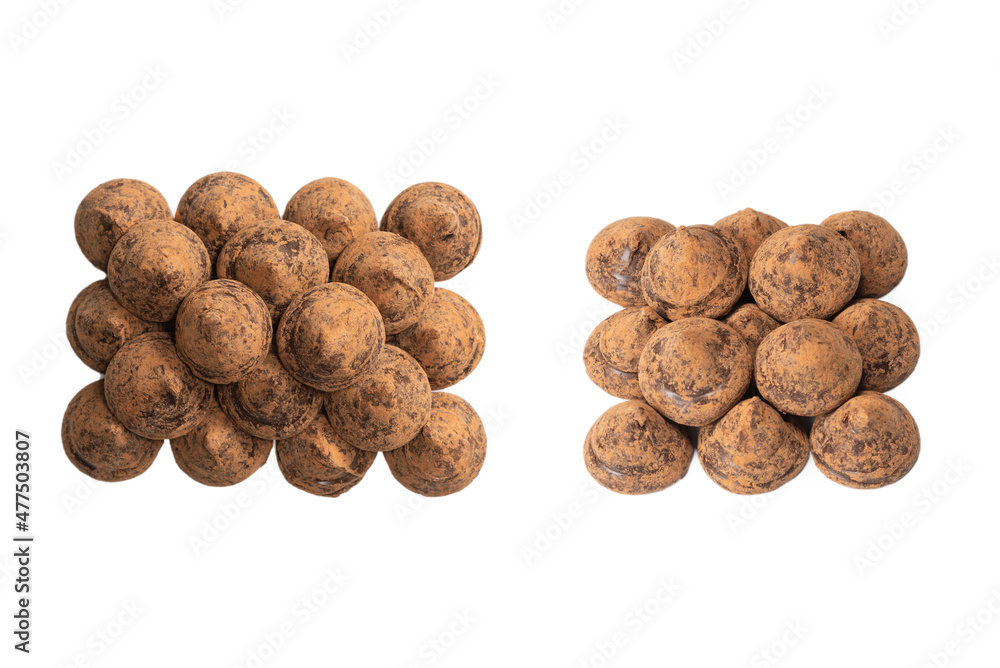 Chocolate truffles isolated on a white background. Chocolate truffles isolated on a white background.