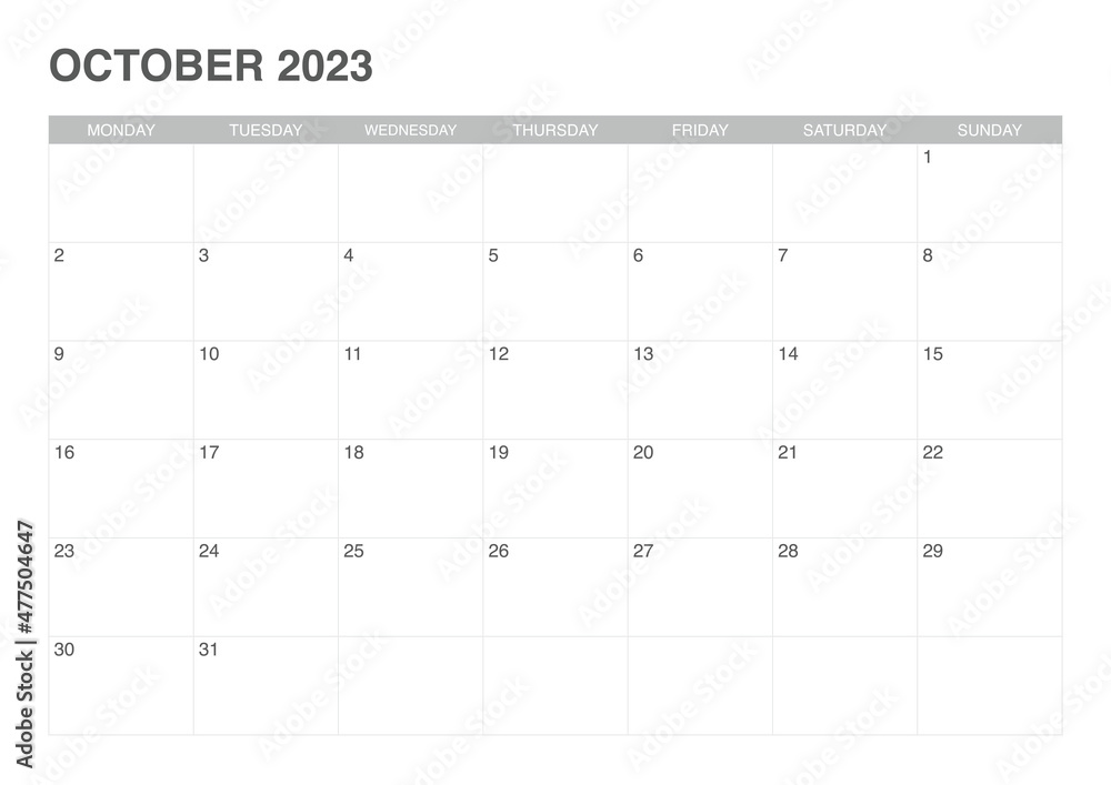 calendar October 2023, simple design - obrazy, fototapety, plakaty 