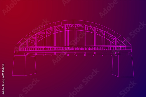 Bridge connection structure. Wireframe low poly mesh vector illustration.