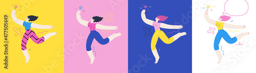 Happiness - happy people jumping in the air cheerfully