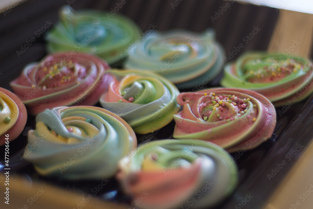 Hand-made pavlova meringues. Natural, colorful and tasty.