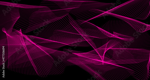 pink network on a black background. crimson dynamic lines on a dark texture. virtual reality concept. 3d image. radio waves illustration