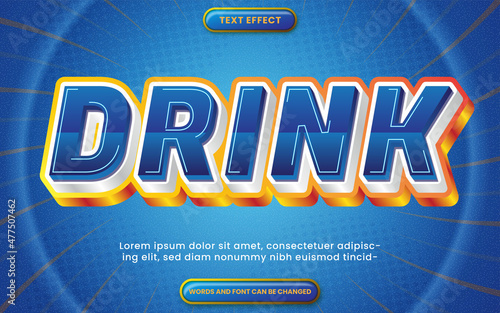 text effect drink with 3d blue and orange style editable text style