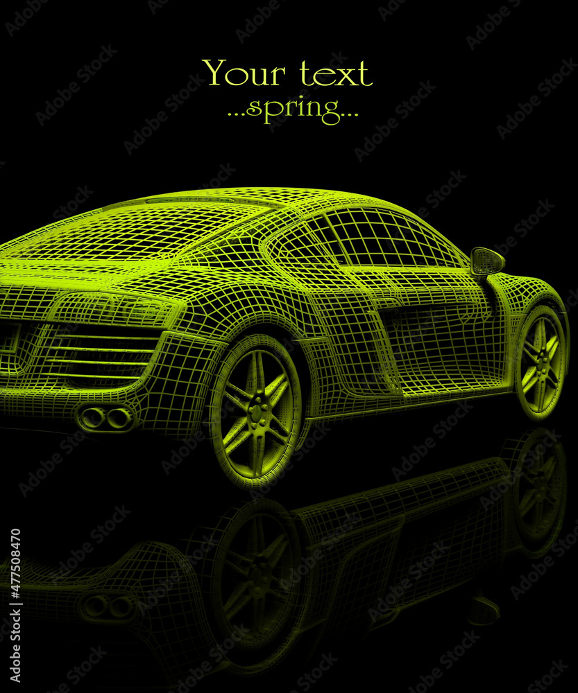 Naklejka premium Art car model on a black background. 3d render