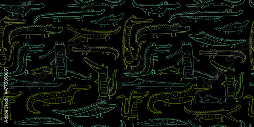 Crocodile Cute Characters. Childish Style. Seamless Pattern for your design