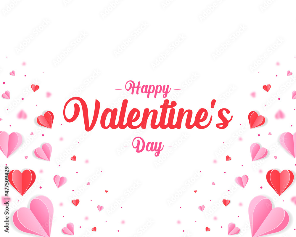 Valentine's day banner, with hearts, on a light pink background. Vector illustration