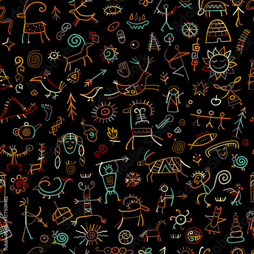 Rock paintings background, seamless pattern for your design