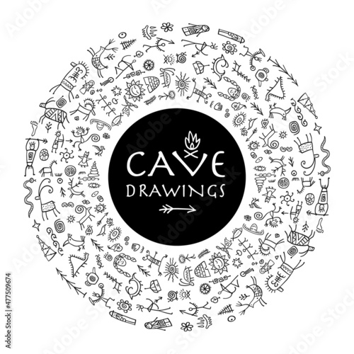 Rock paintings background with place for your text, sketch for your design
