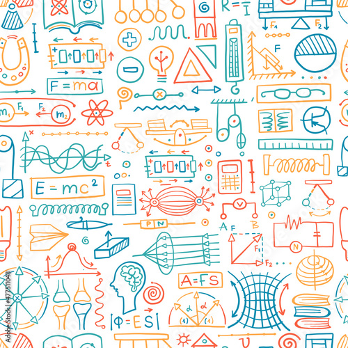 Physics icons  sign and symbols. Seamless Pattern Background for your design