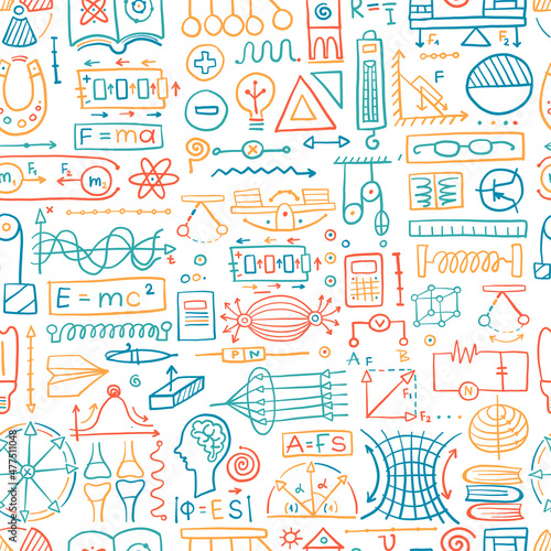 Physics icons, sign and symbols. Seamless Pattern Background for your design