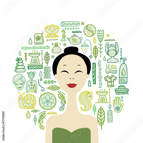 Abstract Asian Woman. Spa Salon and Relax Design Concept