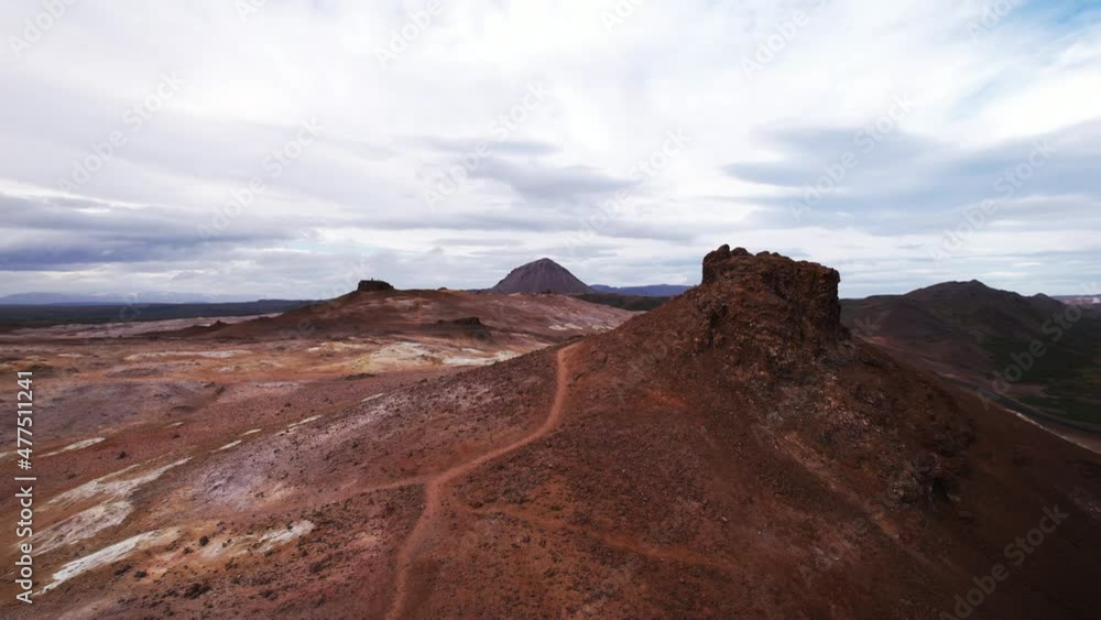 Drone Flight Over Geothermal Area Of Myvatn With Rock Formations