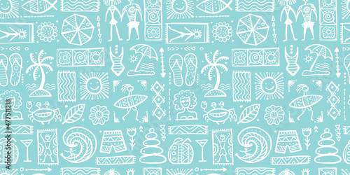 Summer Art Background. Autherntic Style. Seamless Pattern for your design photo