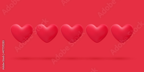 Hearts 3d wallpaper. 3d red heart vector illustration. Valentines day poster. Romantic banner. Symbol of love, wedding, engagement, datting and passion.