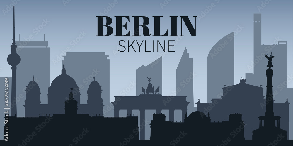 Fototapeta premium Berlin sity skyline background in monochrome blue colors