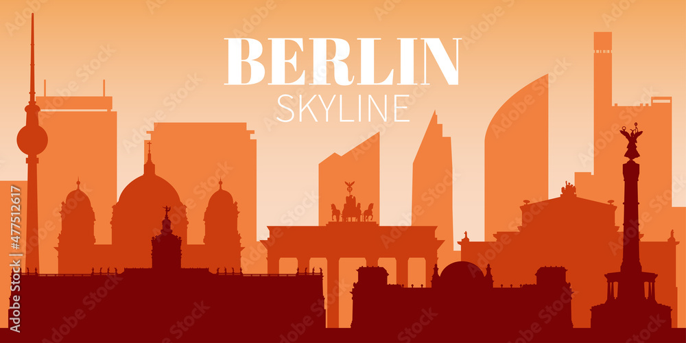 Berlin sity skyline background  in monochrome red colors