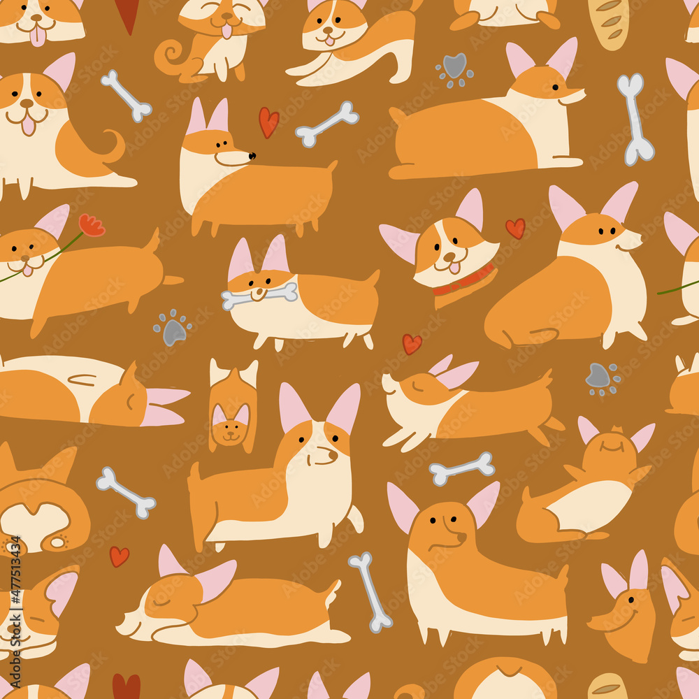 Corgi dogs collection. Seamless Pattern background for your design