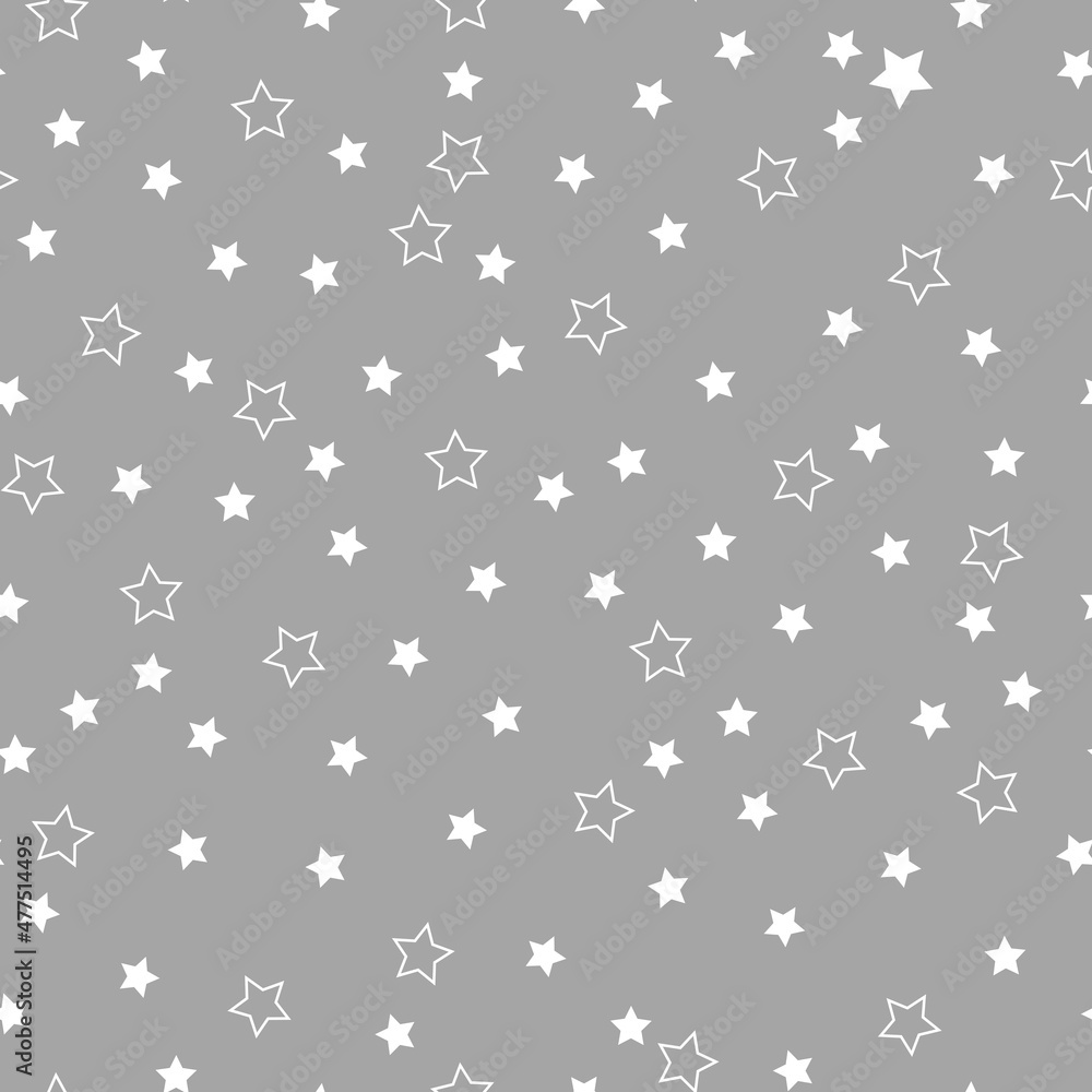 A simple pattern of stars. Gray background, white stars. The print is well suited for wallpaper, textiles, banners and packaging. A simple pattern of stars. Gray background, white stars. The print is well suited for wallpaper, textiles, banners and packaging.