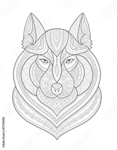 Wolf portrait, aztec zenart style for your design