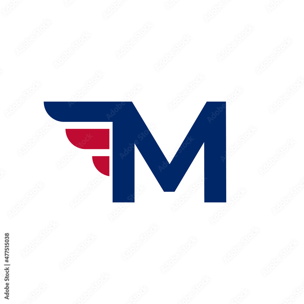 Alphabet Letter M with Fast Wings Logo Design Element on White background Vector Illustration Alphabet Letter M with Fast Wings Logo Design Element on White background Vector Illustration