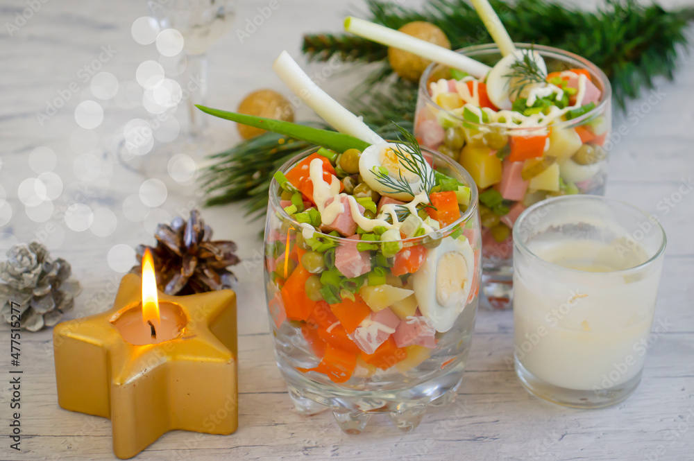 delicious salad olivier christmas background delicious salad olivier christmas background