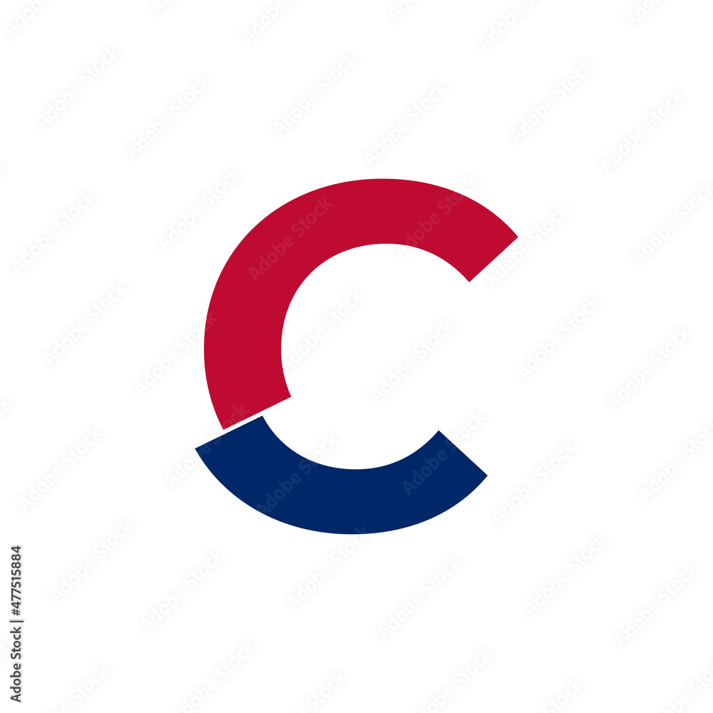 Initial Letter C Blue and Red Logo. Geometric Shapes Cut Style isolated on White Background Initial Letter C Blue and Red Logo. Geometric Shapes Cut Style isolated on White Background