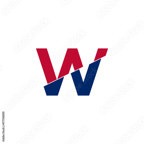 Initial Letter W Blue and Red Logo. Geometric Shapes Cut Style isolated on White Background