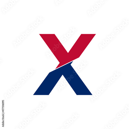 Initial Letter X Blue and Red Logo. Geometric Shapes Cut Style isolated on White Background