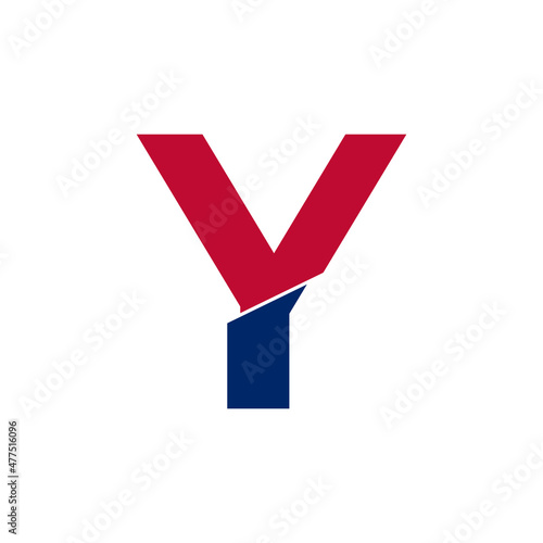 Initial Letter Y Blue and Red Logo. Geometric Shapes Cut Style isolated on White Background