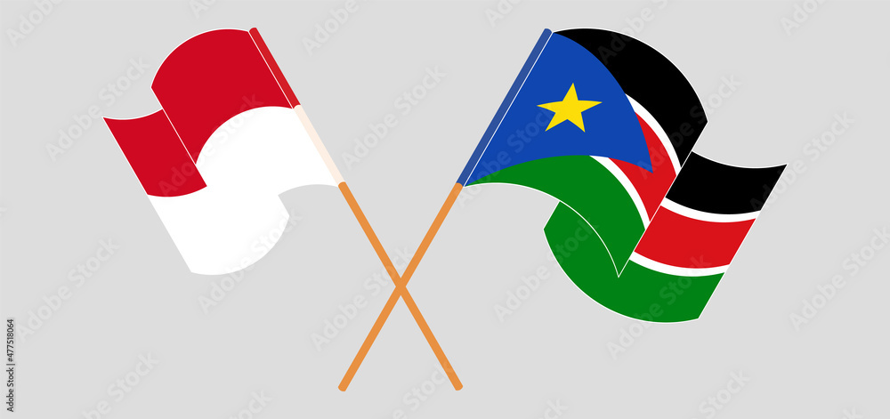 Crossed and waving flags of Monaco and South Sudan Crossed and waving flags of Monaco and South Sudan