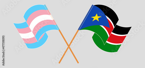 Crossed and waving flags of Transgender Pride and South Sudan
