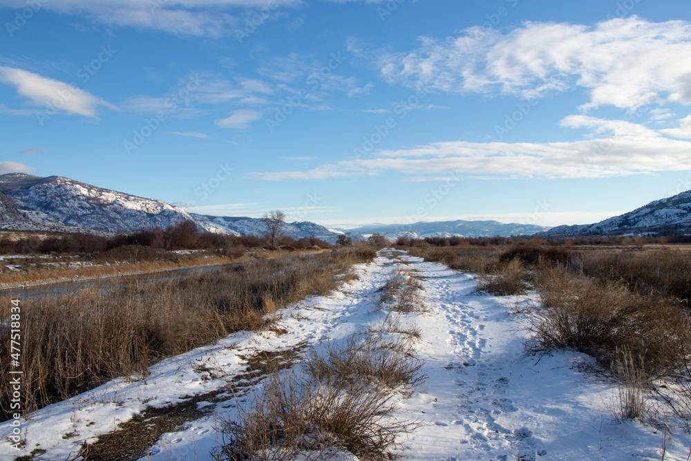 Winter trail at Osoyoos Oxbows in British Columbia, Canada Winter trail at Osoyoos Oxbows in British Columbia, Canada