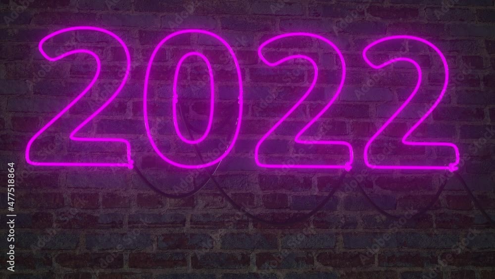 2022 sign made with glowing neon light tubes. 3D animation 2022 sign made with glowing neon light tubes. 3D animation