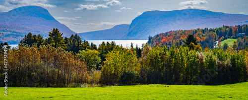 view of Lake Willoughby in the autumn landscape
 photo