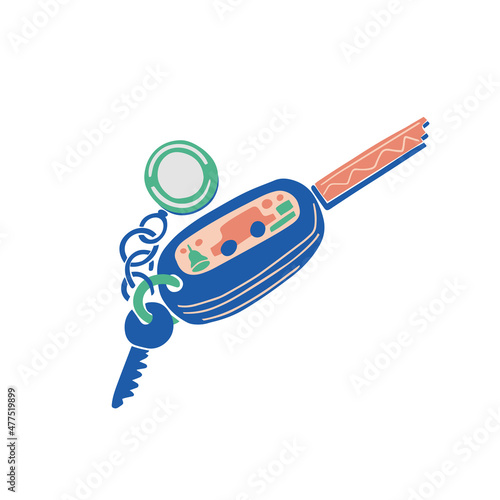 car key. Teaching driver.Vector hand drawn flat style.icon web,. print.Funny minimalist style.isolated sticker.School drive safely.rental car service.Key fob isolated.alarm
