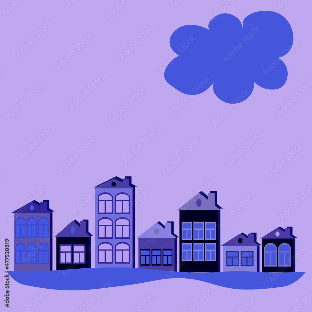 a European town, houses. Design element of books, notebooks, postcards, interior items a European town, houses. Design element of books, notebooks, postcards, interior items