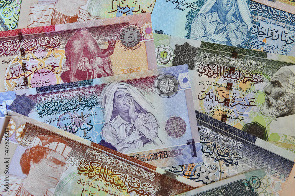 unos billetes de Libia de la epoca de Gadaffi unos billetes de Libia de la epoca de Gadaffi