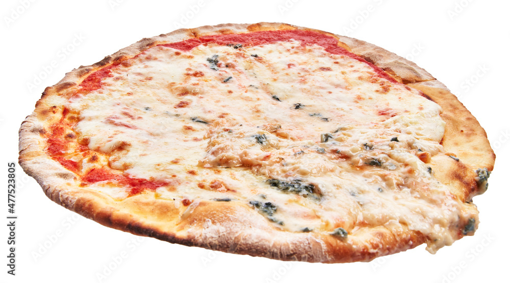 Single four cheese italian pizza isolated over white background Single four cheese italian pizza isolated over white background
