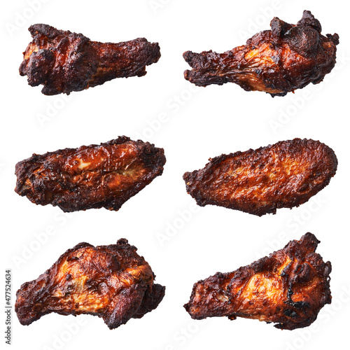 Bunch of roasted chicken wings isolated on a white background