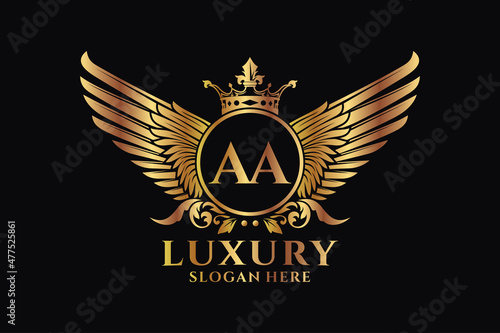 Luxury royal wing Letter AA crest Gold color Logo vector, Victory logo, crest logo, wing logo, vector logo template.