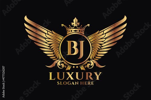 Luxury royal wing Letter BJ crest Gold color Logo vector, Victory logo, crest logo, wing logo, vector logo template.