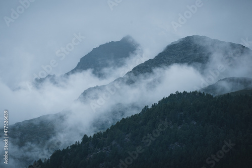 Mountain covered with fog in Switzerland Europe