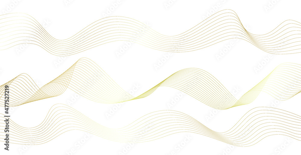 Gold line wave. Luxury style. Tech pattern. Curved wavy line, smooth stripe. Vector illustration. Gold line wave. Luxury style. Tech pattern. Curved wavy line, smooth stripe. Vector illustration.