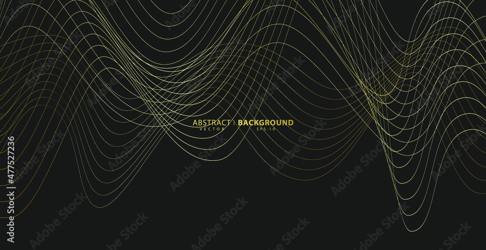 Gold line wave. Luxury style. Abstract background. Tech pattern. Curved wavy line, smooth stripe. Vector illustration. Gold line wave. Luxury style. Abstract background. Tech pattern. Curved wavy line, smooth stripe. Vector illustration.