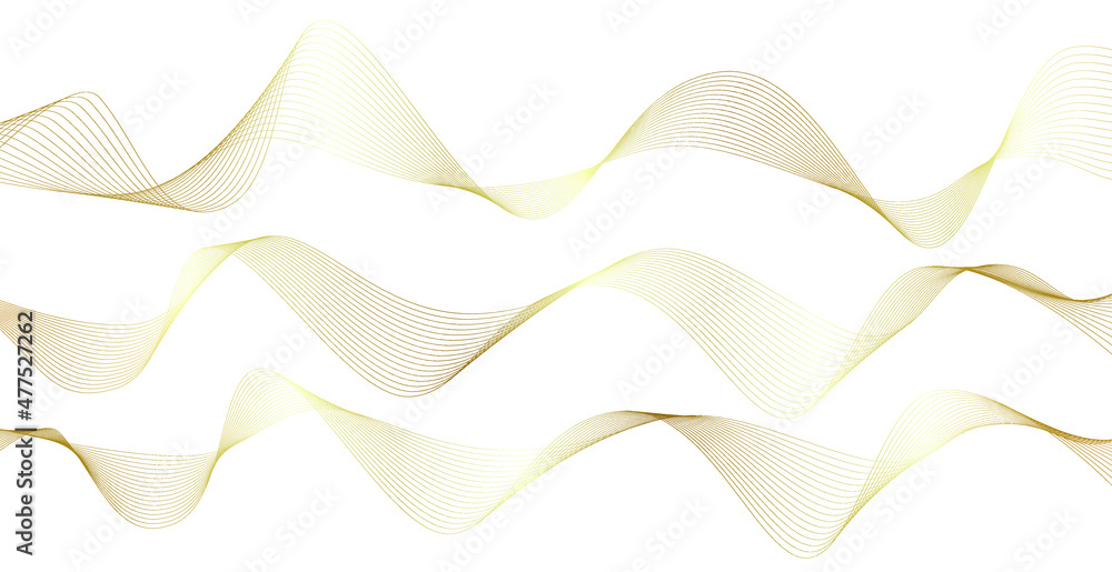 Gold line wave. Luxury style. Tech pattern. Curved wavy line, smooth stripe. Vector illustration. Gold line wave. Luxury style. Tech pattern. Curved wavy line, smooth stripe. Vector illustration.