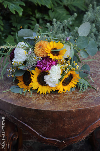 bouquet of sunflowers on a table