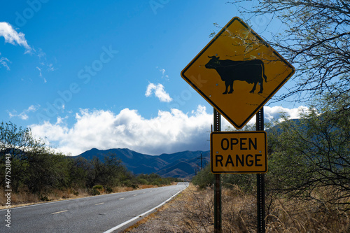 An open range sign on a rural highway in Arizona
